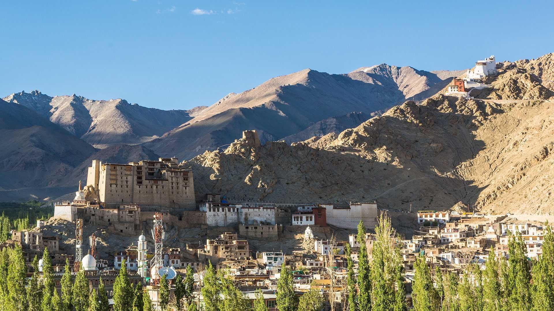 Mountain monastery in Ladakh under clear sky